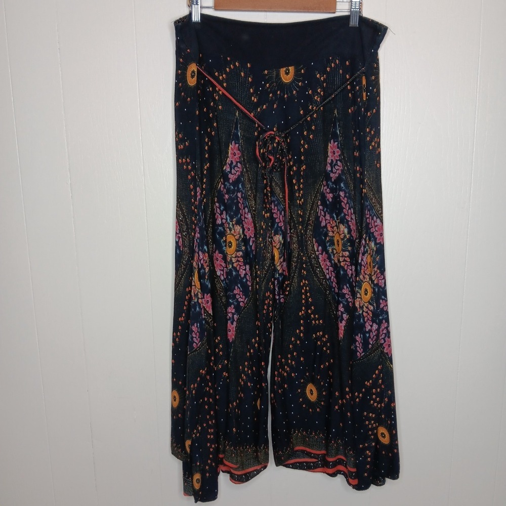 Luna Claire Harem Pants Womens L/XL Navy Blue Peacock Eye Wide Leg Boho Hippie